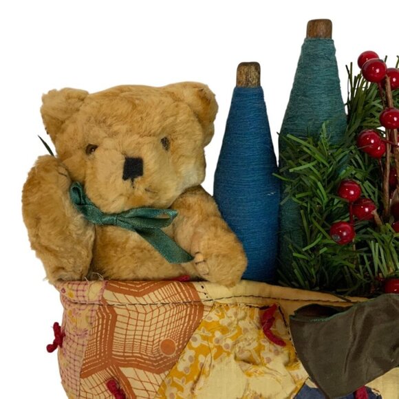 HC Accents Henry Curtis Patchwork Teddy Bear Wall Pocket Christmas Decor 1992 - Picture 6 of 10